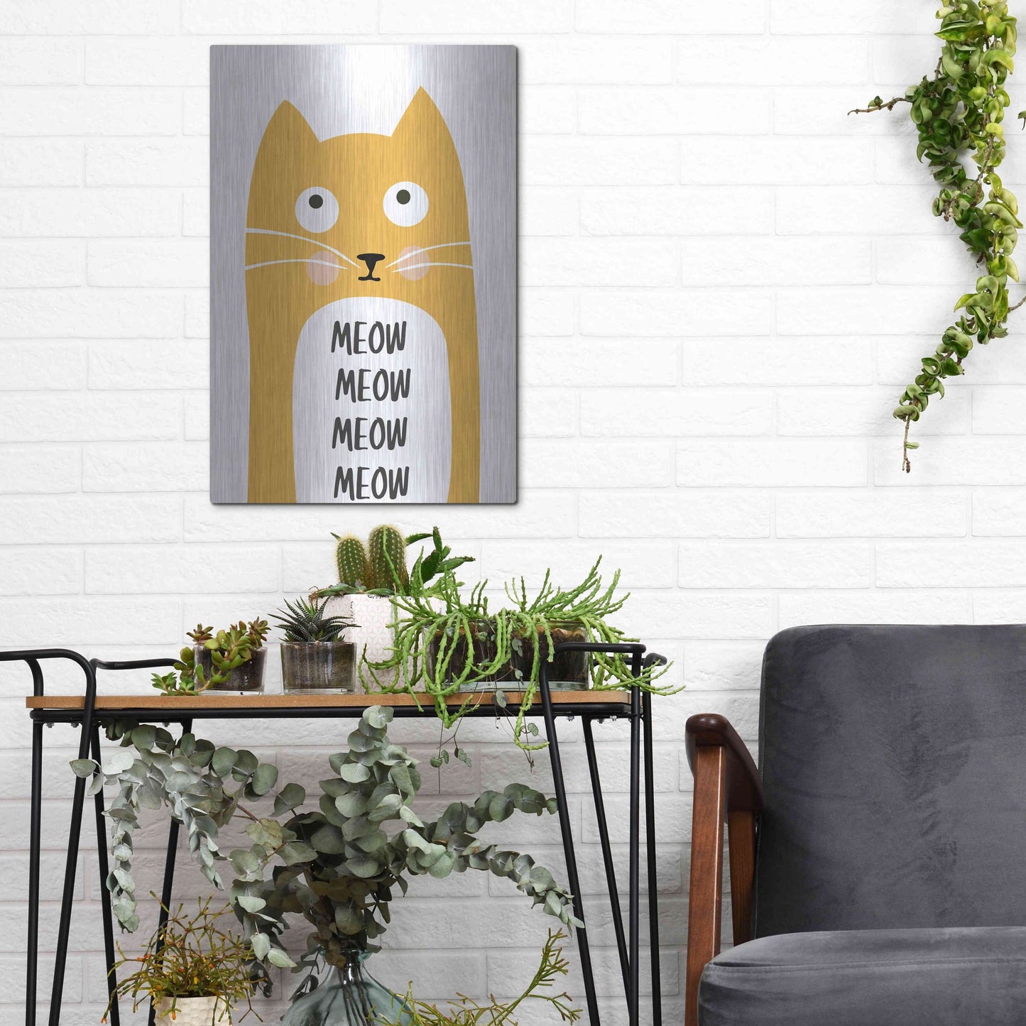 Luxe Metal Art 'Meow' by Ayse, Metal Wall Art,12x16