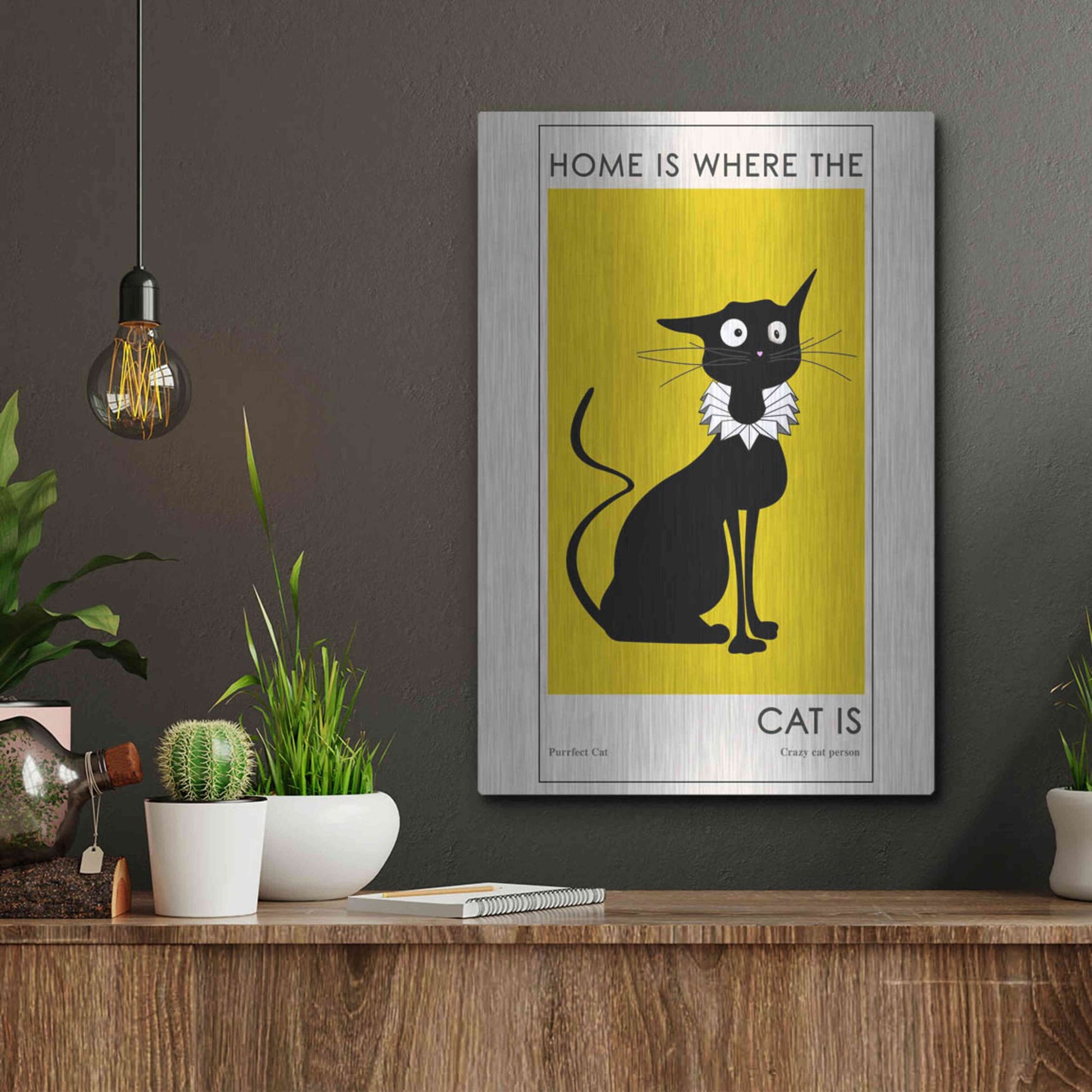 Luxe Metal Art 'Home Is where The Cat Is' by Ayse, Metal Wall Art,12x16