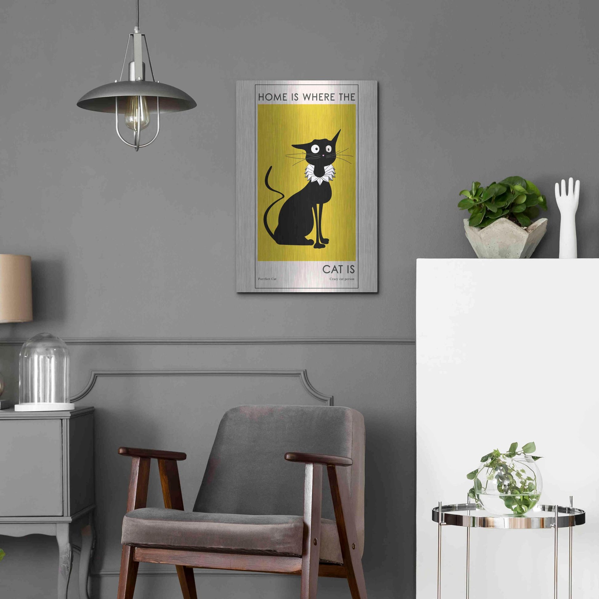 Luxe Metal Art 'Home Is where The Cat Is' by Ayse, Metal Wall Art,16x24
