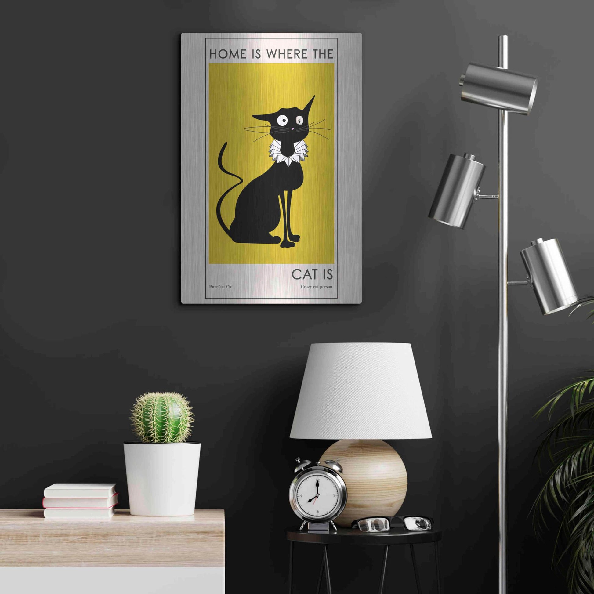 Luxe Metal Art 'Home Is where The Cat Is' by Ayse, Metal Wall Art,16x24