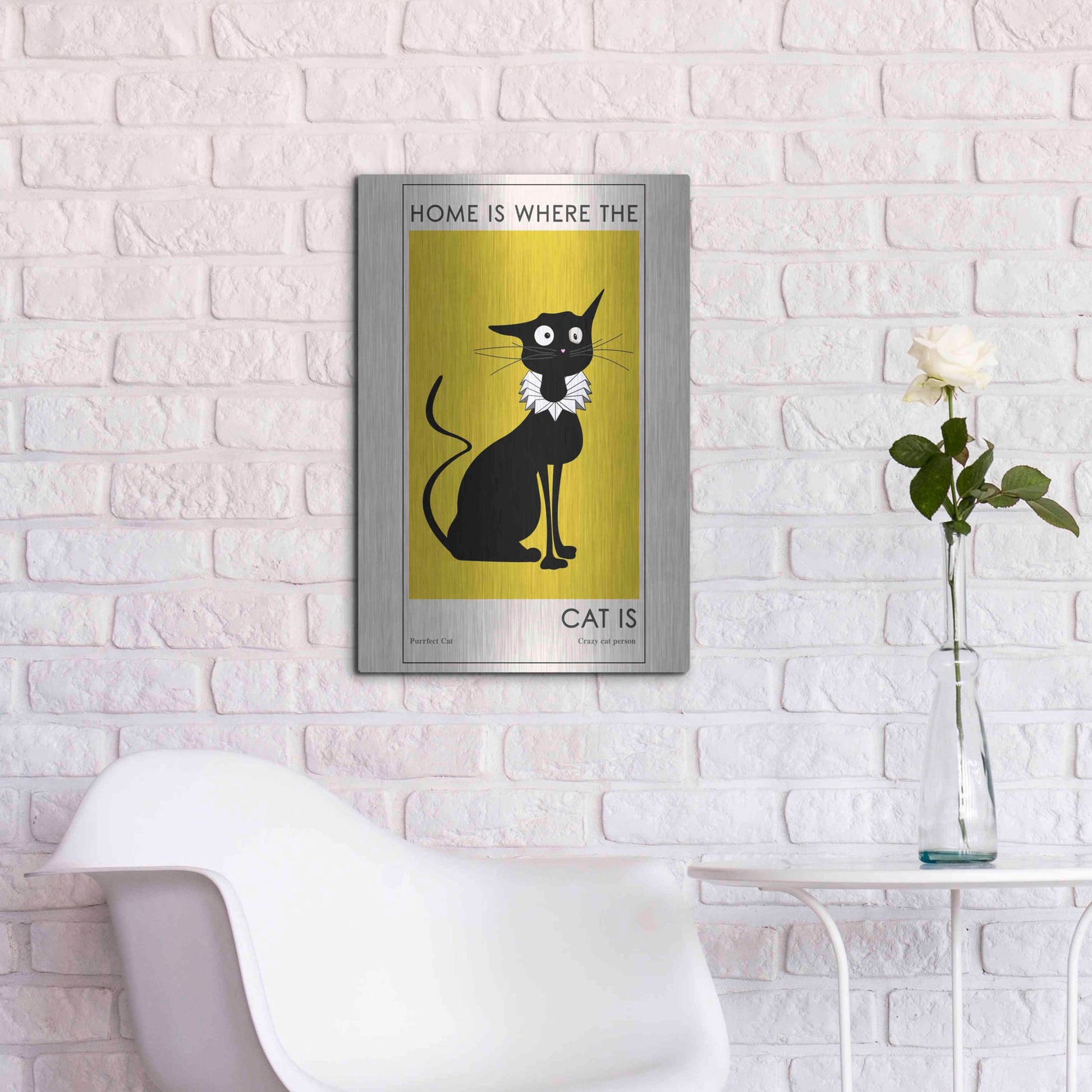 Luxe Metal Art 'Home Is where The Cat Is' by Ayse, Metal Wall Art,16x24