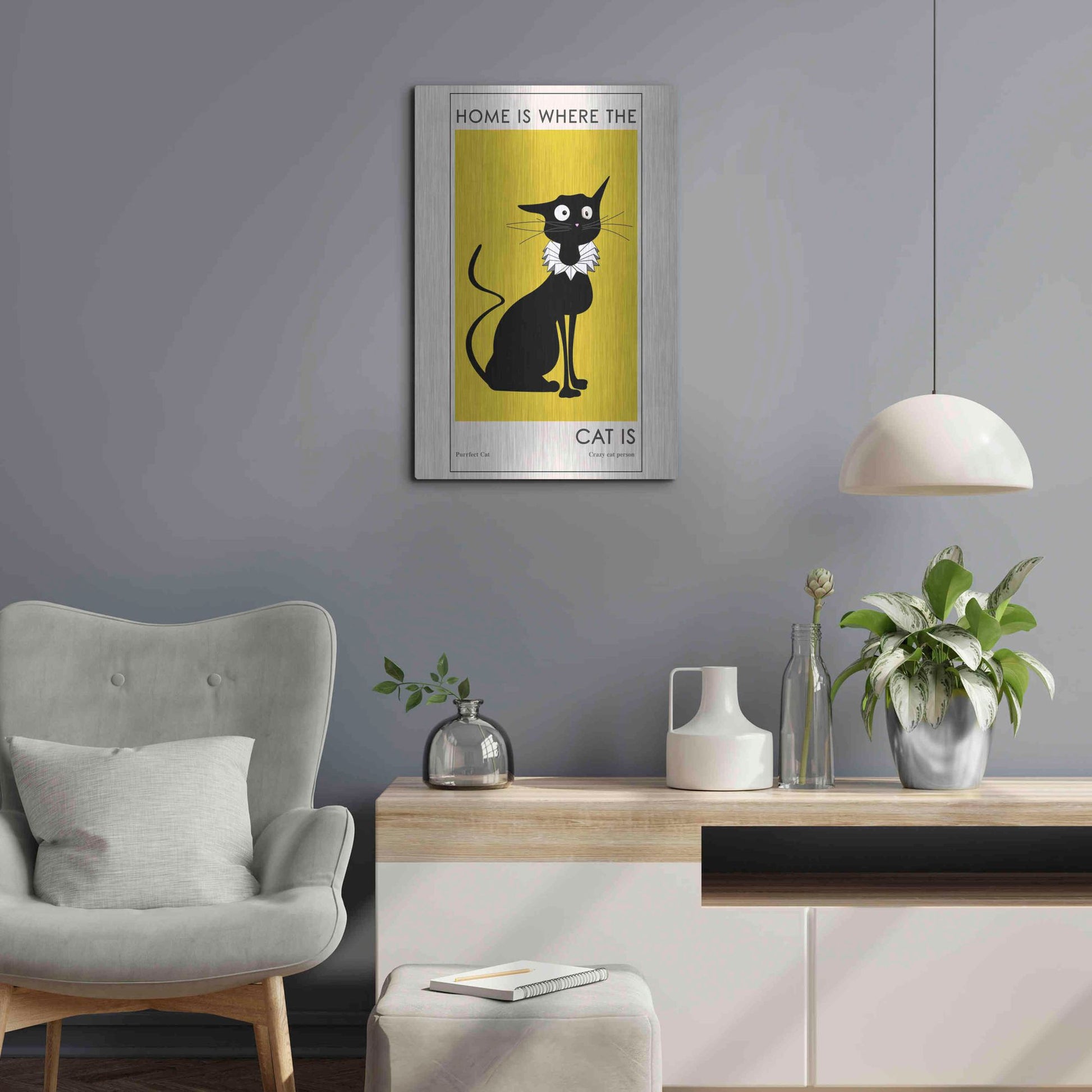 Luxe Metal Art 'Home Is where The Cat Is' by Ayse, Metal Wall Art,16x24