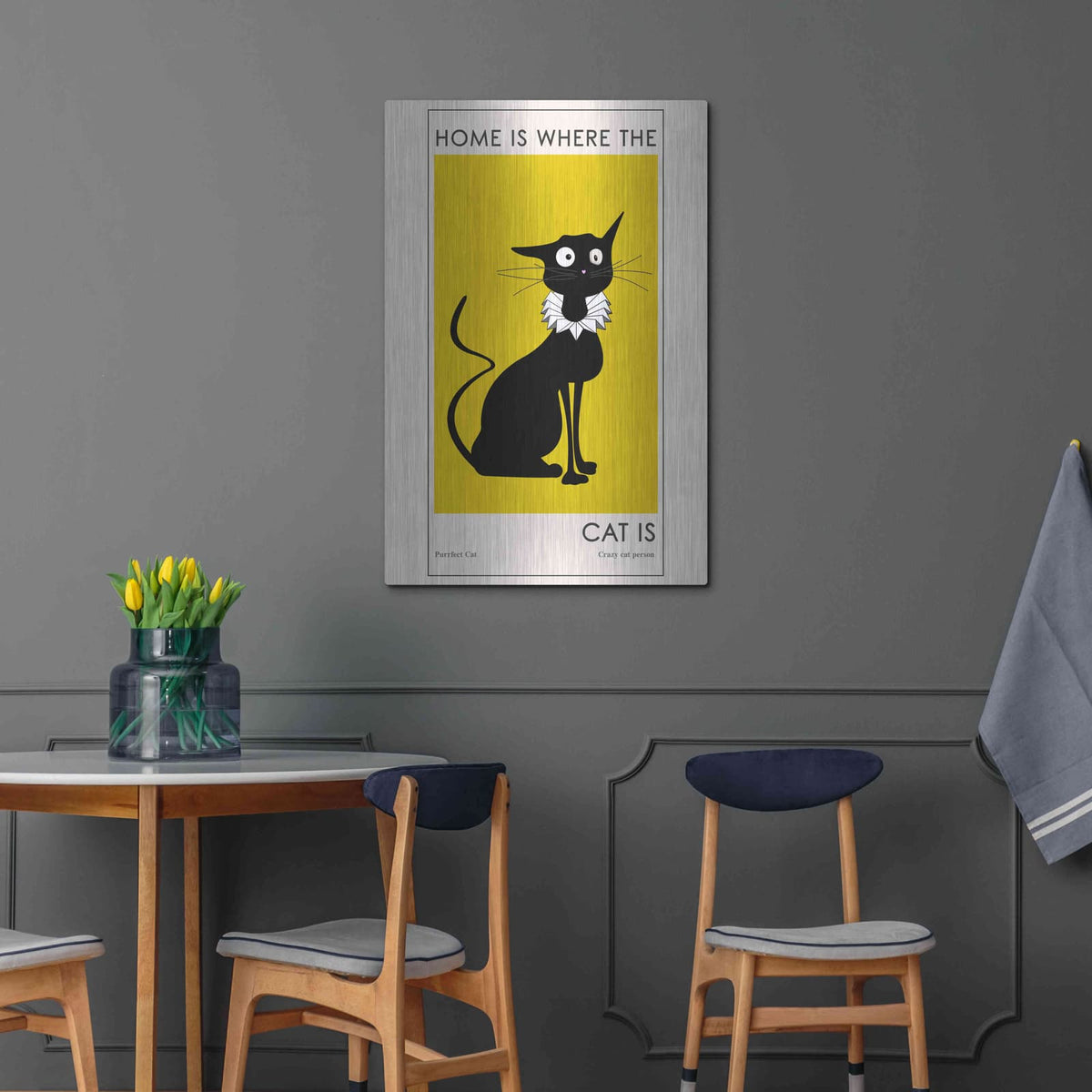 'Home Is where The Cat Is' by Ayse – Metal Wall Art, 24x36 room view