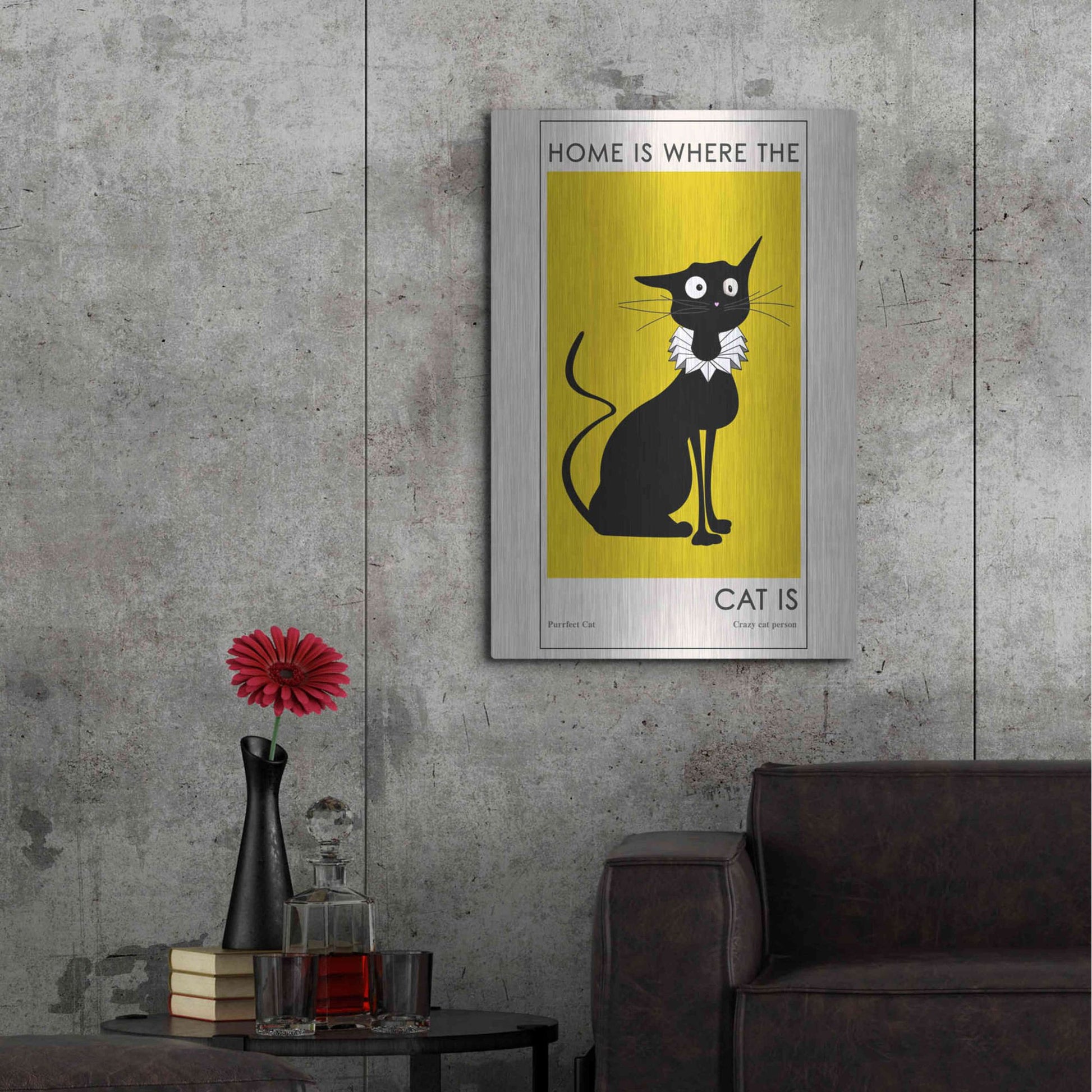 Luxe Metal Art 'Home Is where The Cat Is' by Ayse, Metal Wall Art,24x36