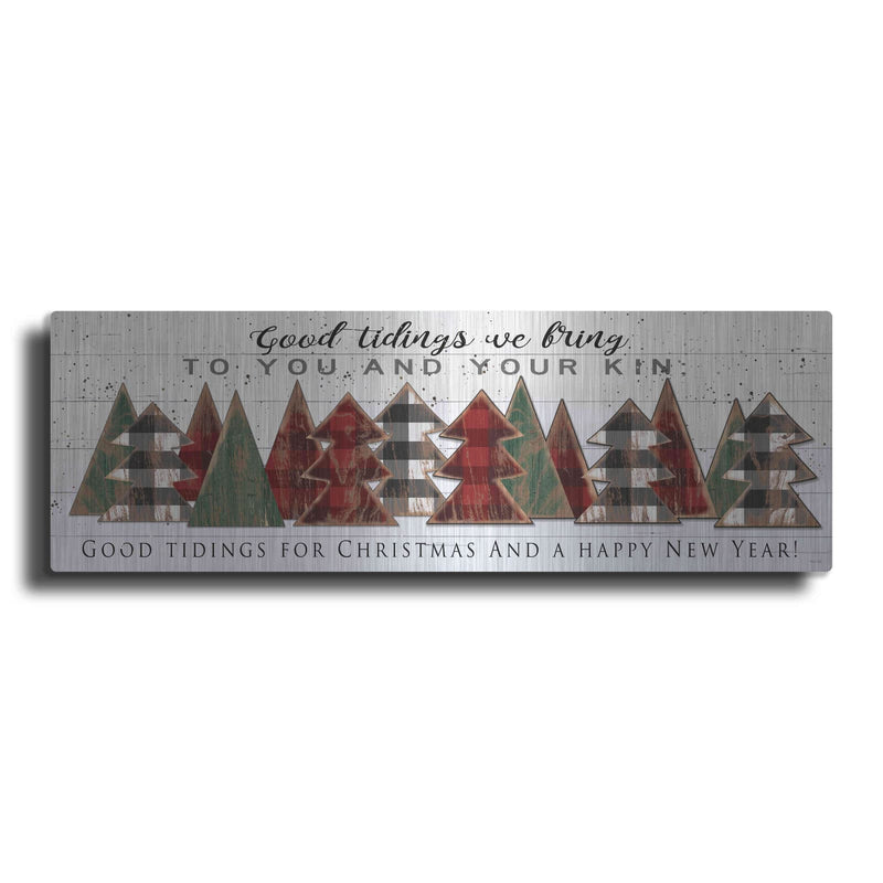'Good Tidings Plaid Trees' by Cindy Jacobs – Metal Wall Art