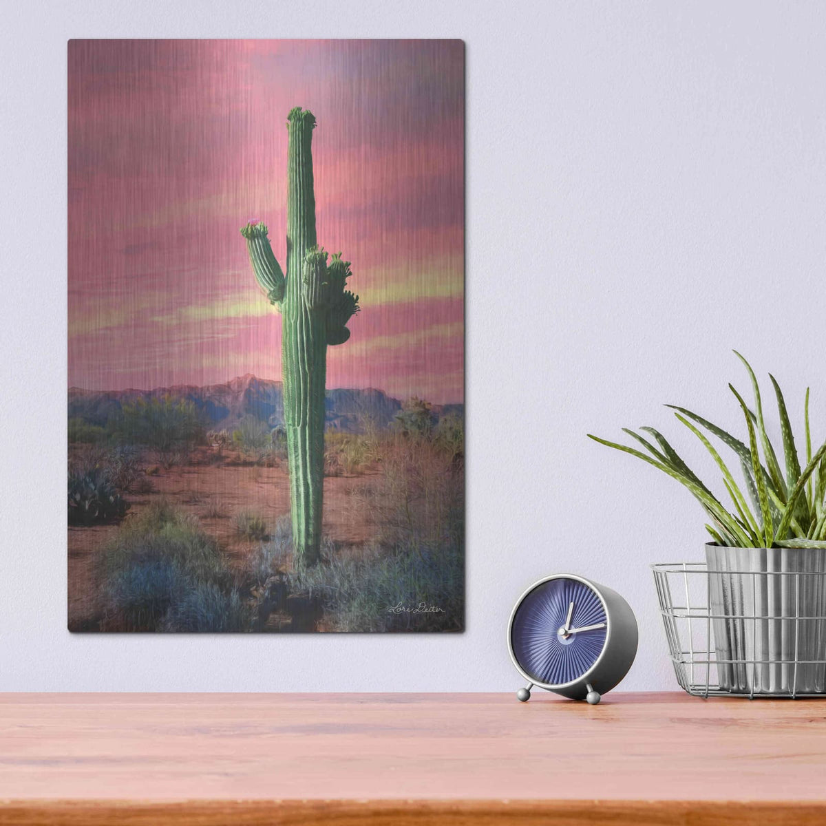 'Vibrant Cactus Sunset' by Lori Deiter – Metal Wall Art, 12x16 room view