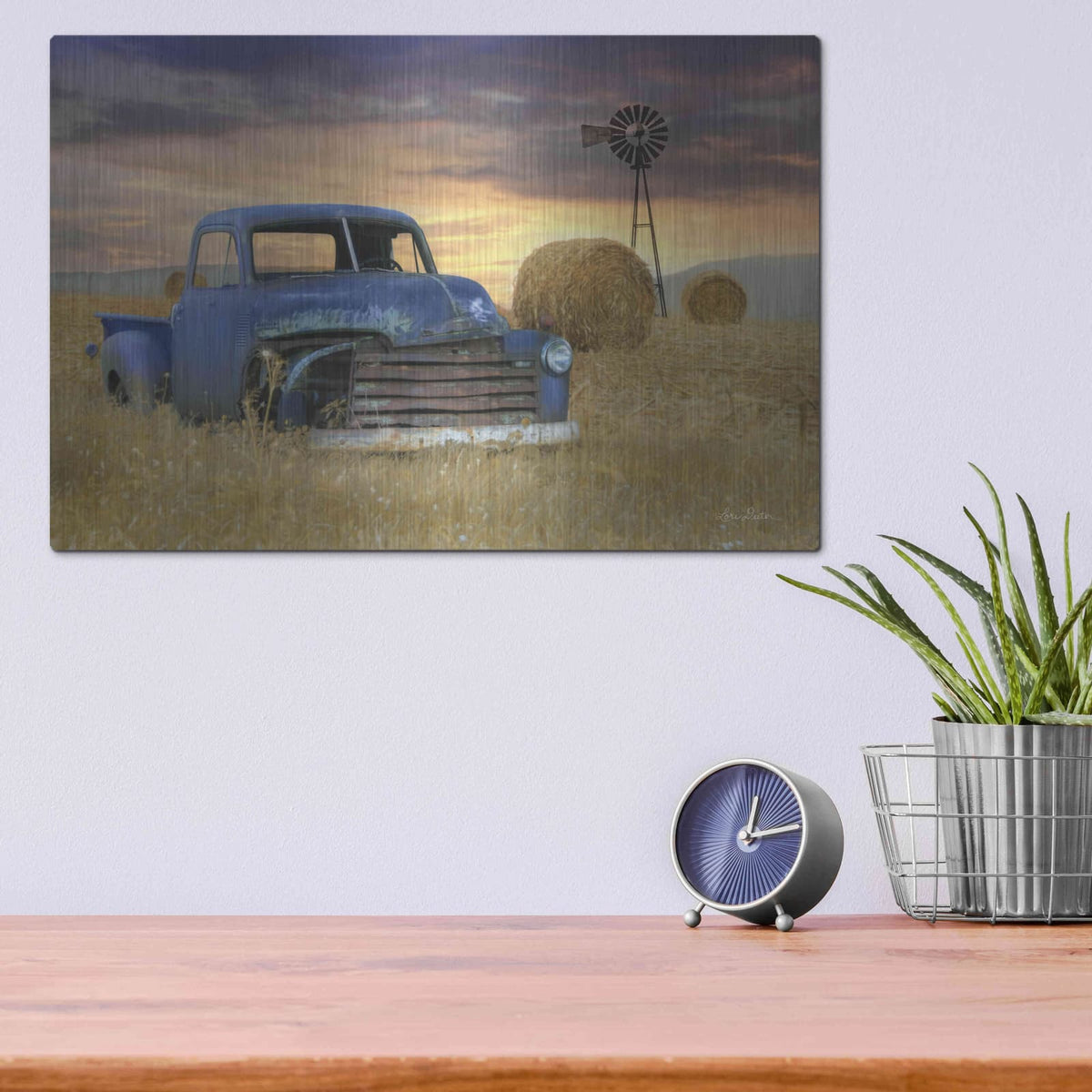 'Old Chevy with Windmill' by Lori Deiter – Metal Wall Art, 16x12 room view