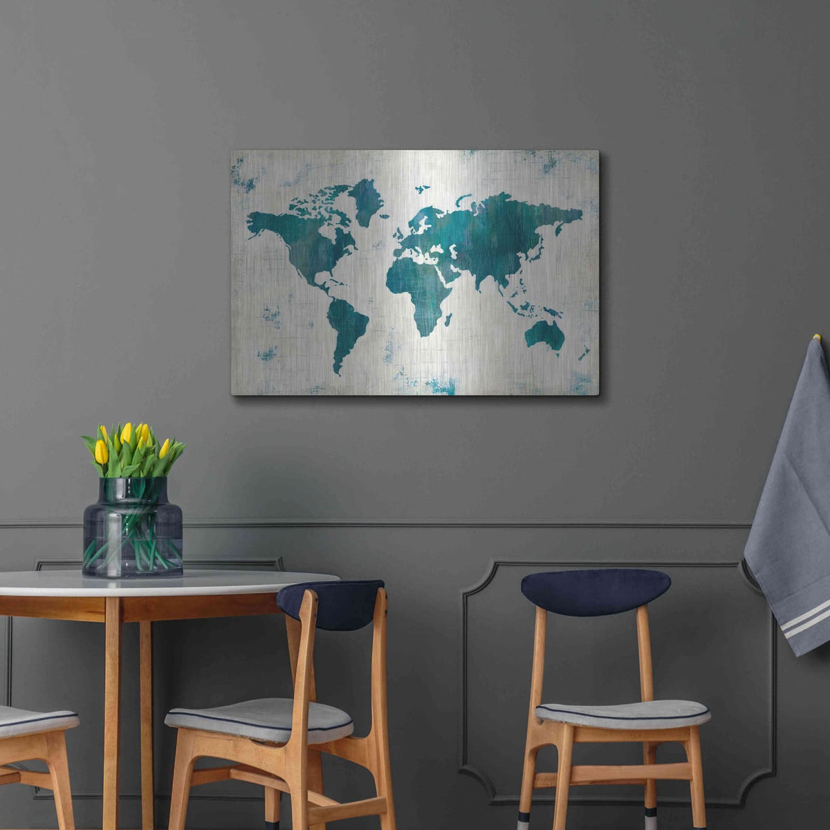 'Discover the World Blue' by Melissa Averinos – Metal Wall Art, 36x24 room view
