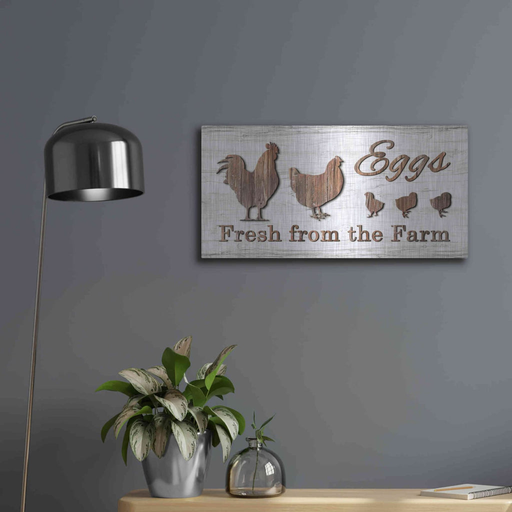 'Farm Fresh Eggs' by Lori Deiter – Metal Wall Art, 24x12 room view