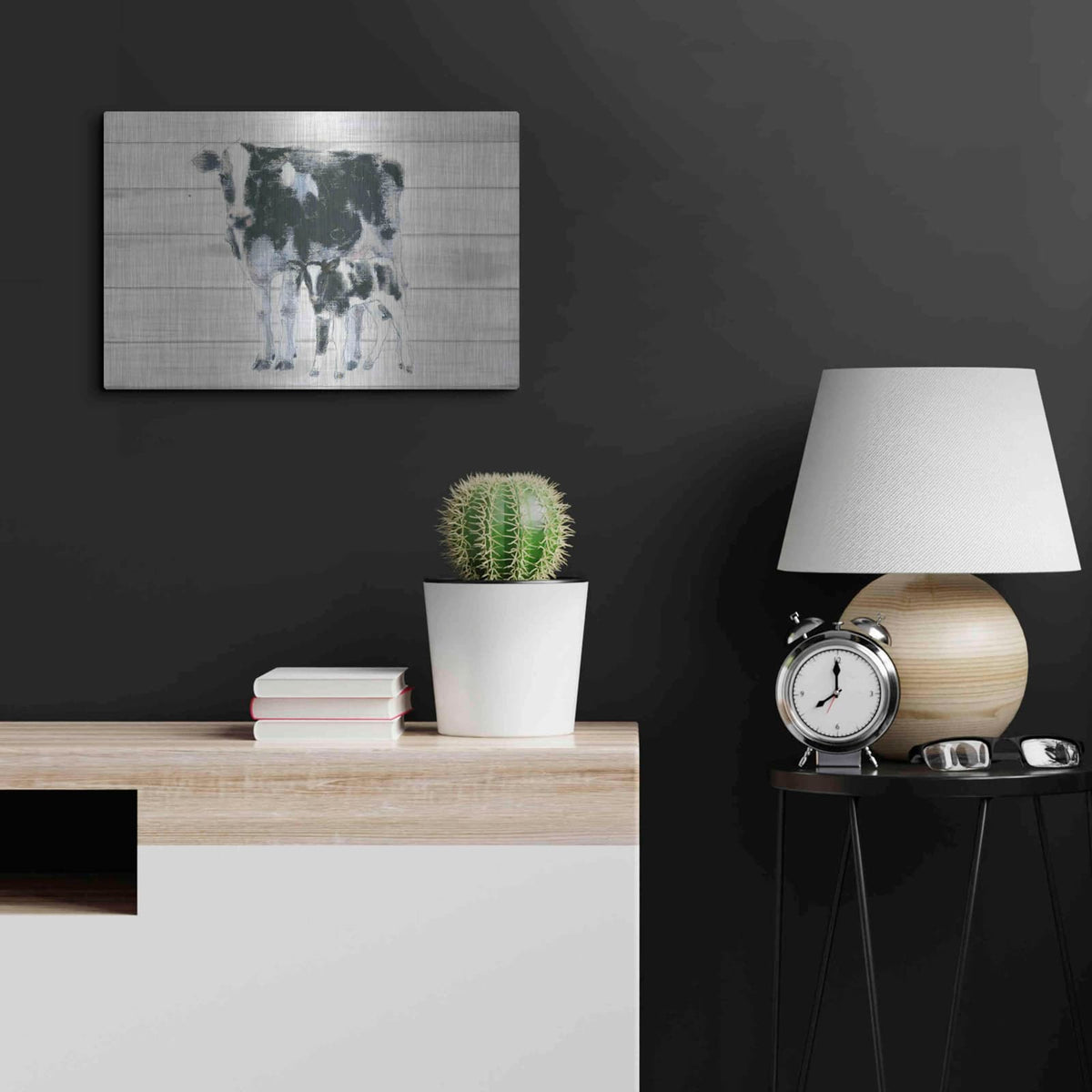 'Cow and Calf on Wood' by Emily Adams – Metal Wall Art, 24x16 room view