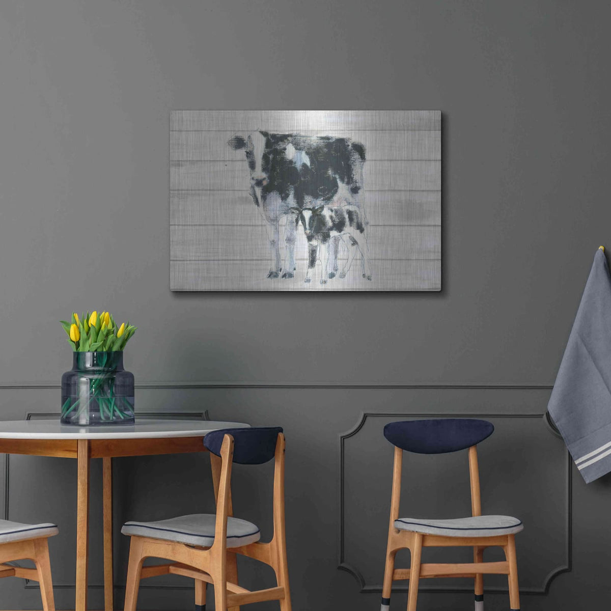 'Cow and Calf on Wood' by Emily Adams – Metal Wall Art, 36x24 room view