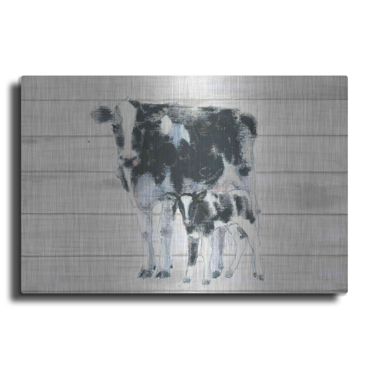 'Cow and Calf on Wood' by Emily Adams – Metal Wall Art