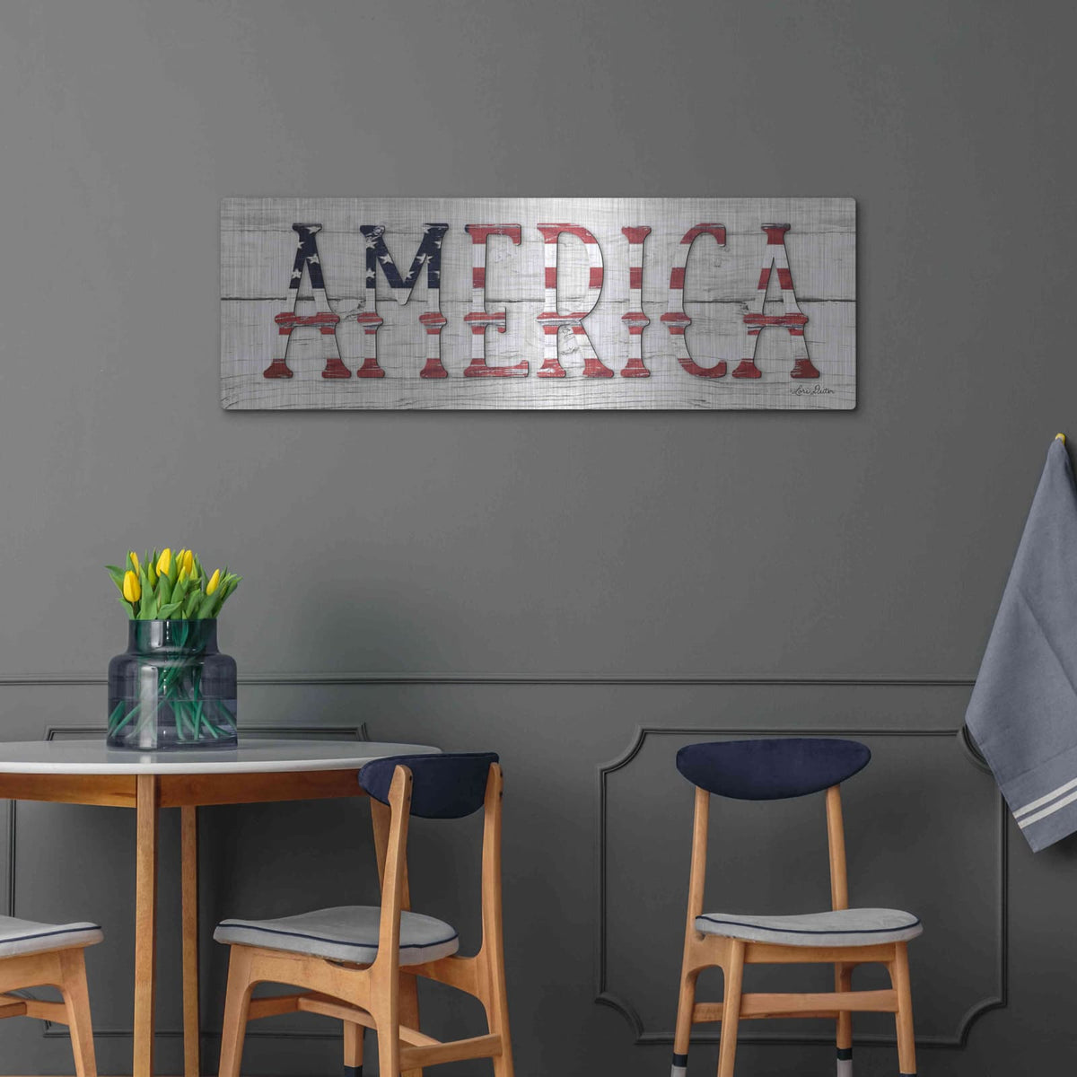 'America' by Lori Deiter – Metal Wall Art, 48x16 room view