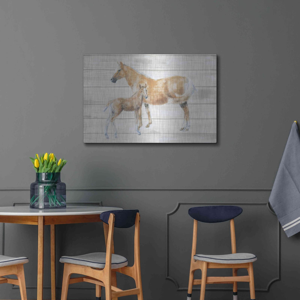 'Horse and Colt on Wood' by Emily Adams – Metal Wall Art, 36x24 room view