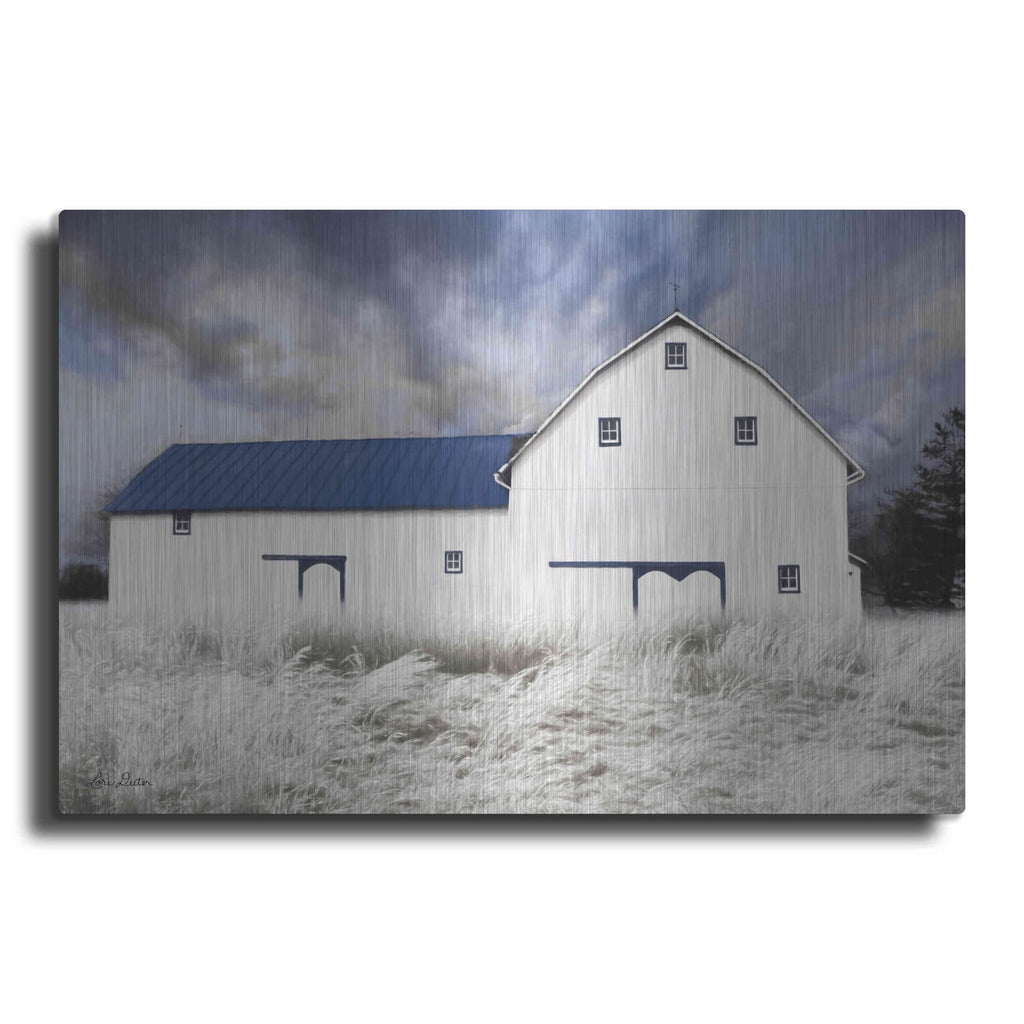 'Blue Trimmed Barn' by Lori Deiter – Metal Wall Art