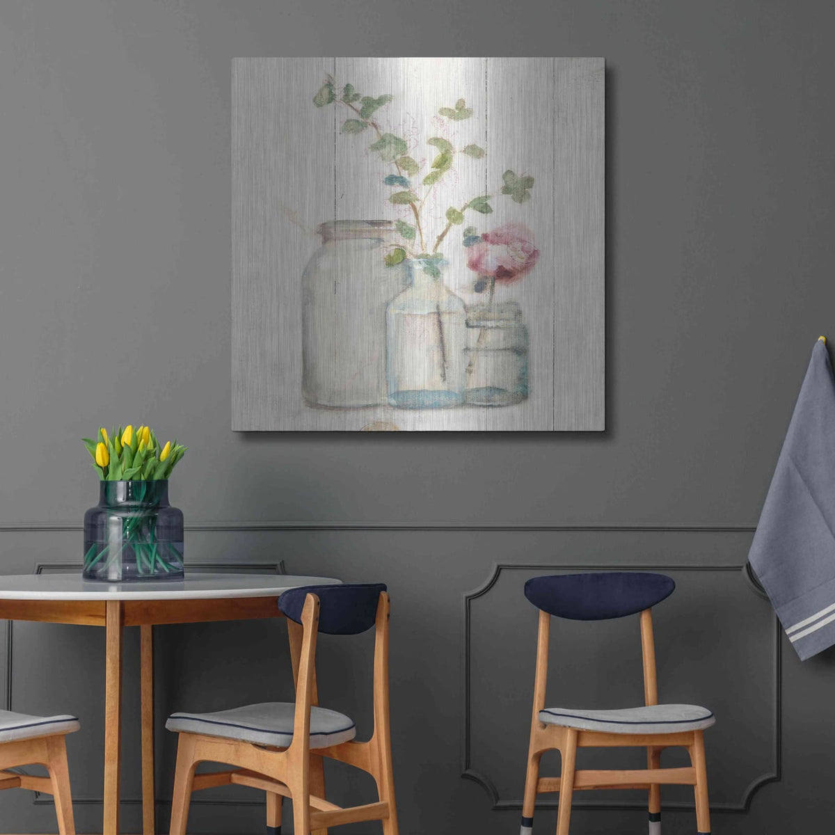 'Blossoms on Birch IV' by Cheri Blum – Metal Wall Art, 36x36 room view