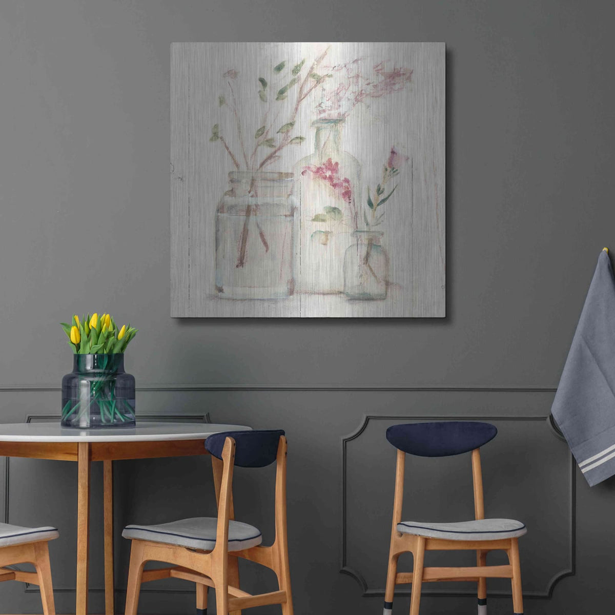 'Blossoms on Birch VI' by Cheri Blum – Metal Wall Art, 36x36 room view