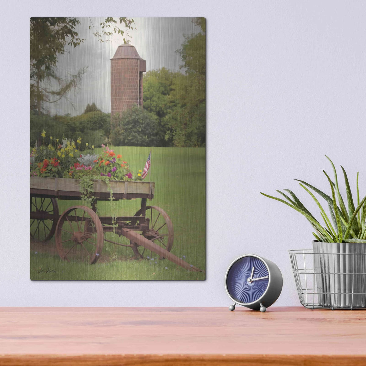 'Clayton Flower Wagon' by Lori Deiter – Metal Wall Art, 12x16 room view