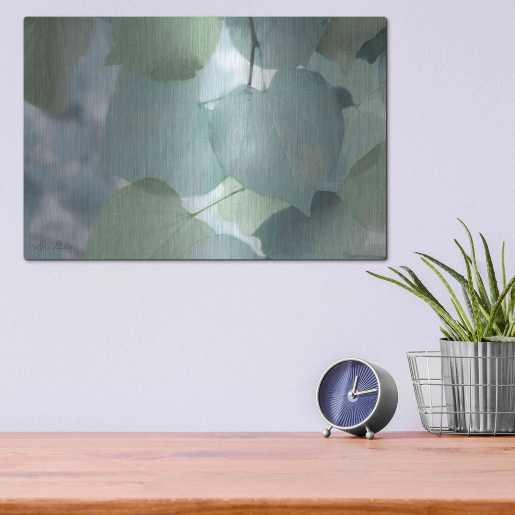 'Aqua Leaves' by Lori Deiter – Metal Wall Art, 16x12 room view