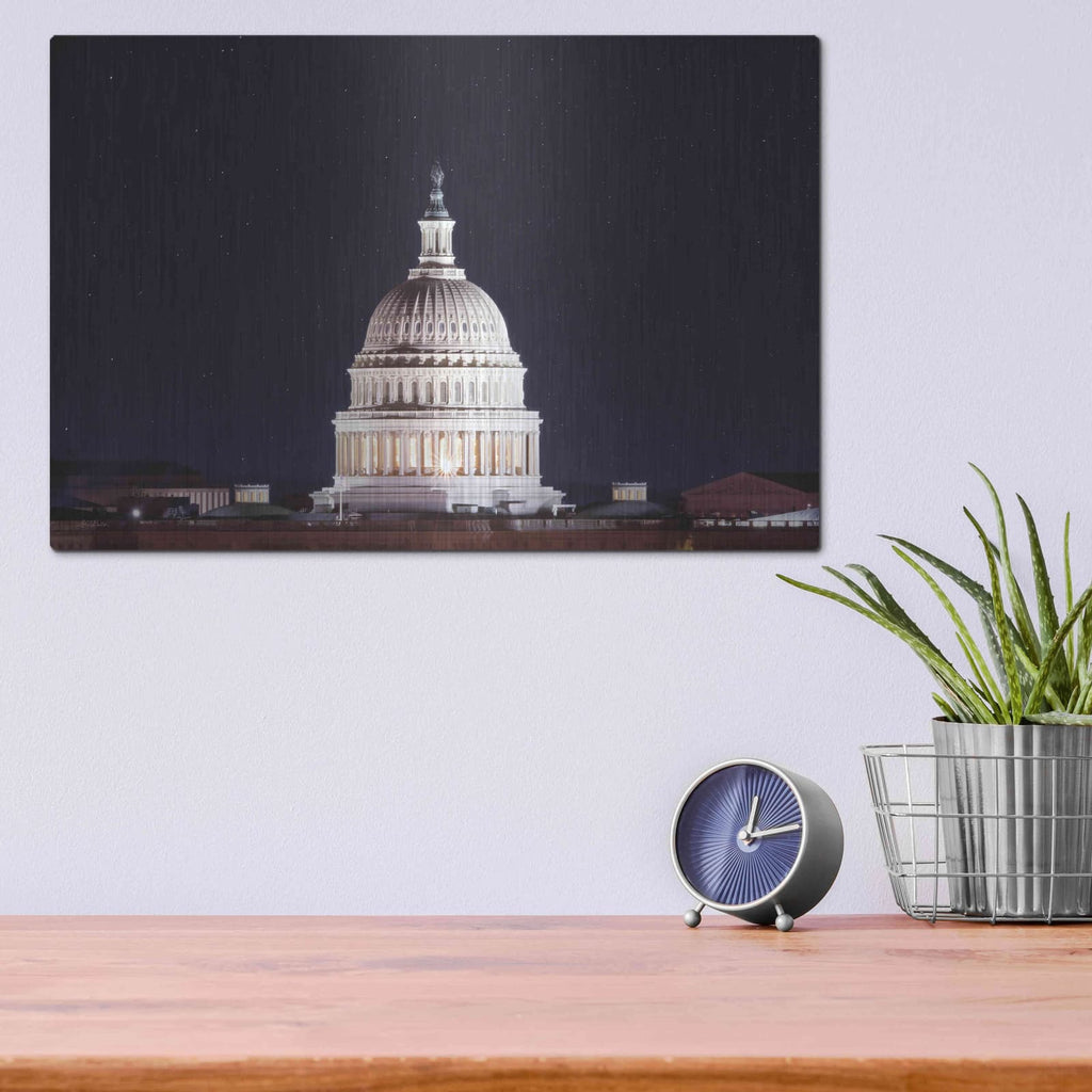 'US Capital at Night' by Lori Deiter – Metal Wall Art, 16x12 room view