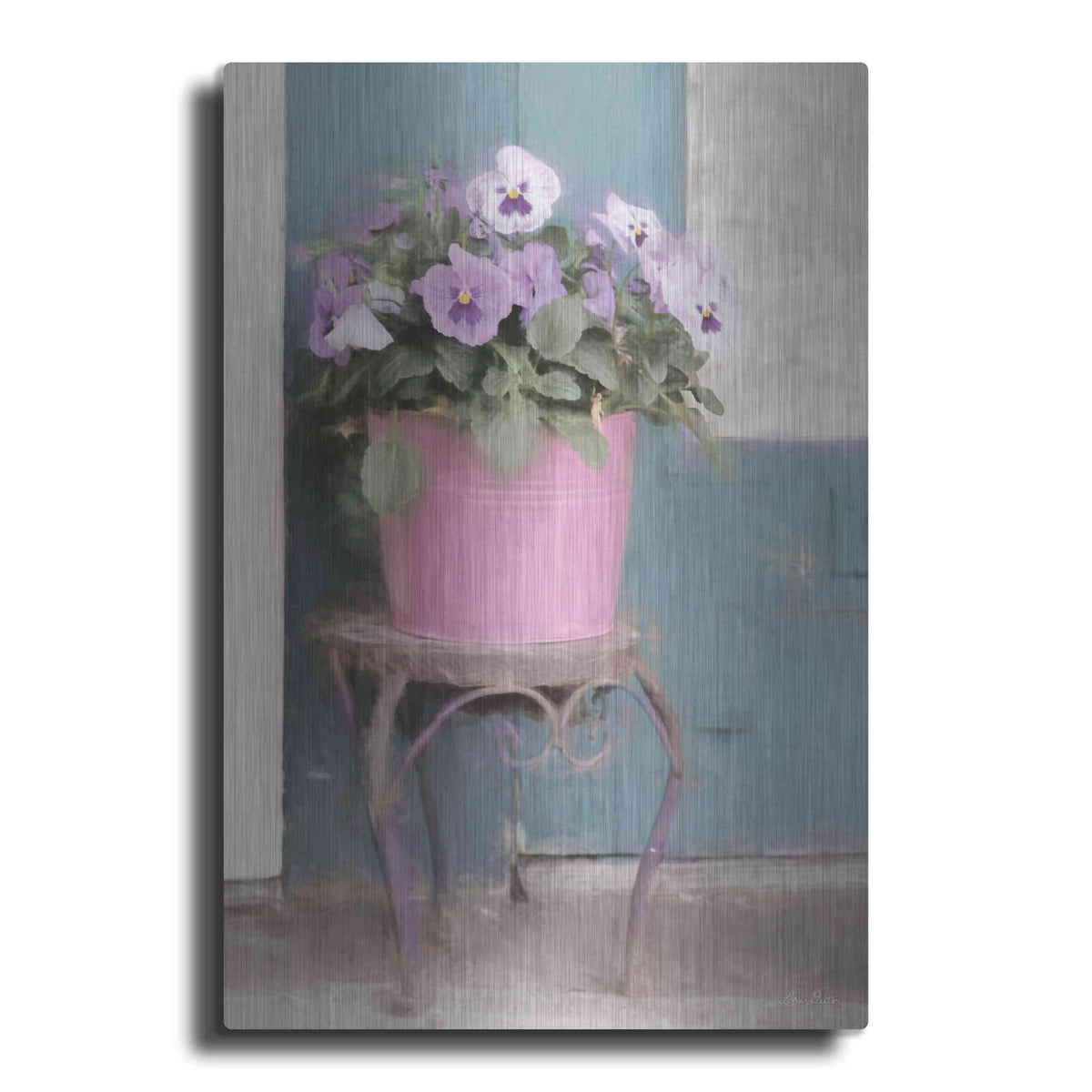 'Pansy Bucket' by Lori Deiter – Metal Wall Art