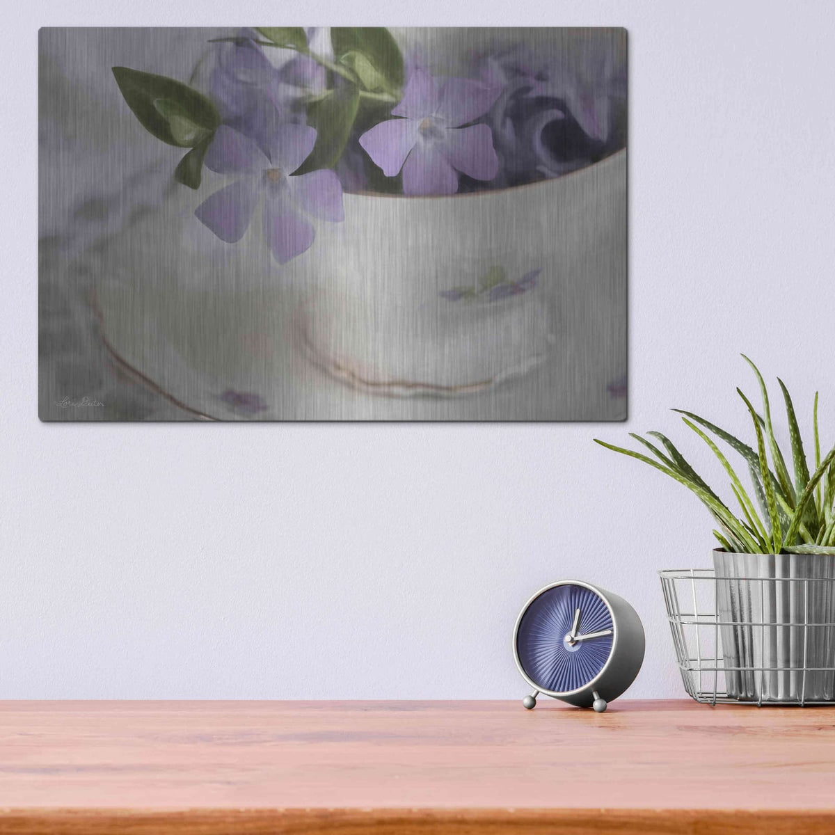 'Violet Teacup I' by Lori Deiter – Metal Wall Art, 16x12 room view