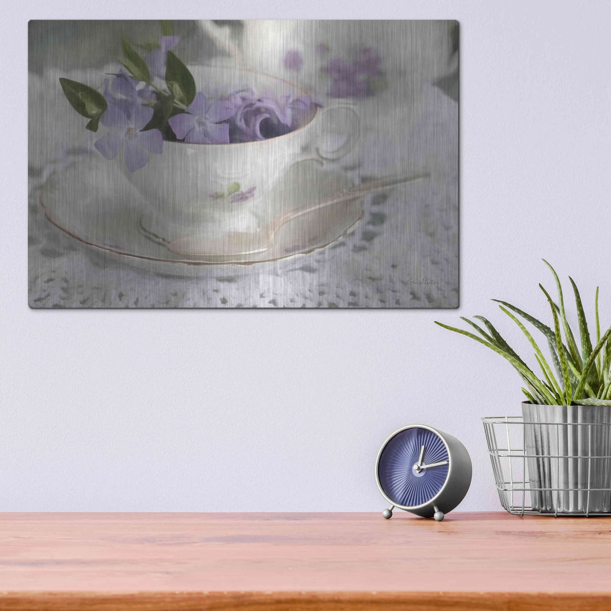 'Violet Teacup II' by Lori Deiter – Metal Wall Art, 16x12 room view