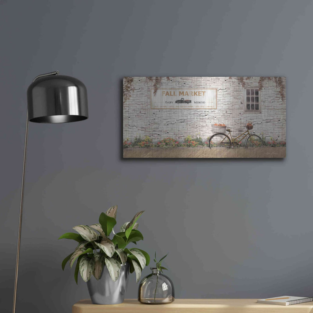 'Fall Market with Bike' by Lori Deiter – Metal Wall Art, 24x12 room view