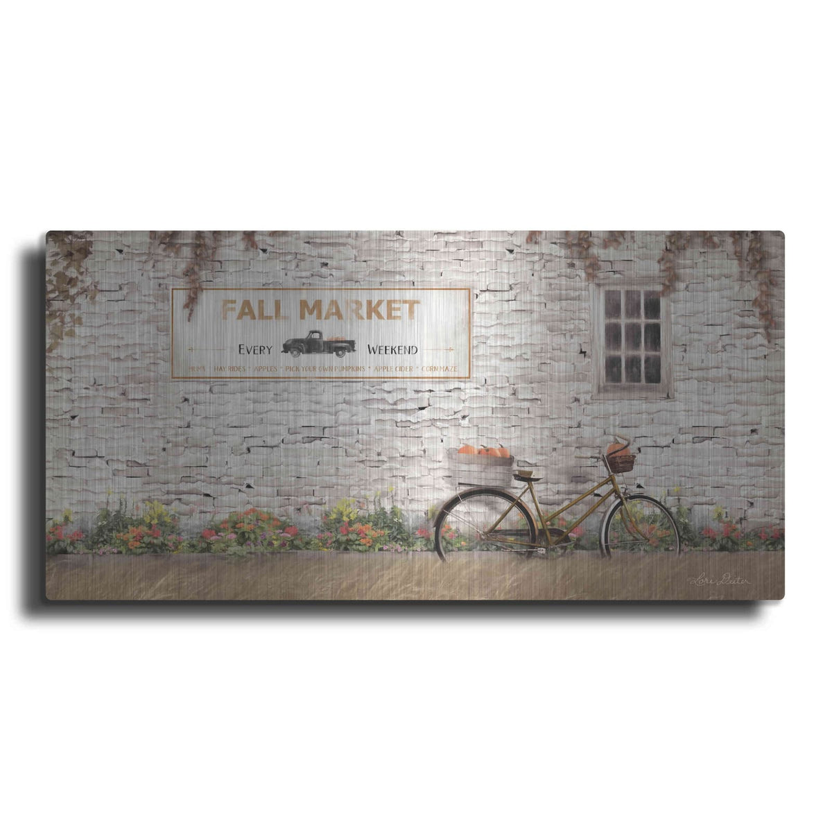 'Fall Market with Bike' by Lori Deiter – Metal Wall Art