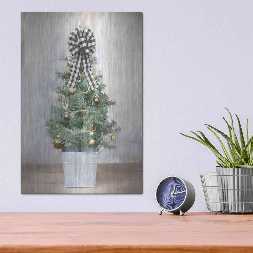 'Buffalo Plaid Mini Tree' by Lori Deiter – Metal Wall Art, 12x16 room view