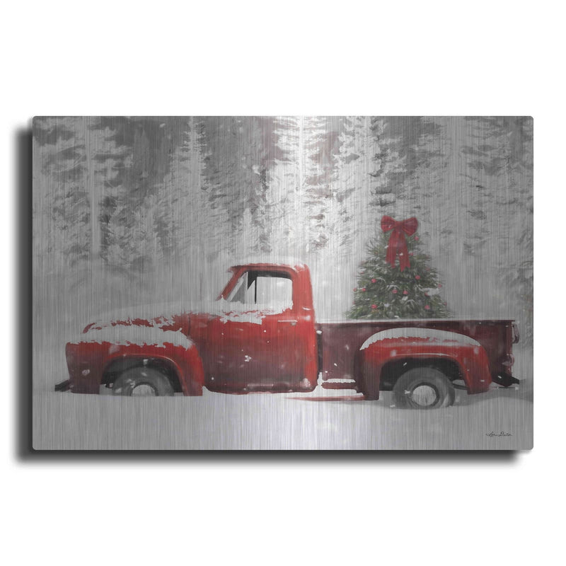 'Red Truck with Christmas Tree II' by Lori Deiter – Metal Wall Art