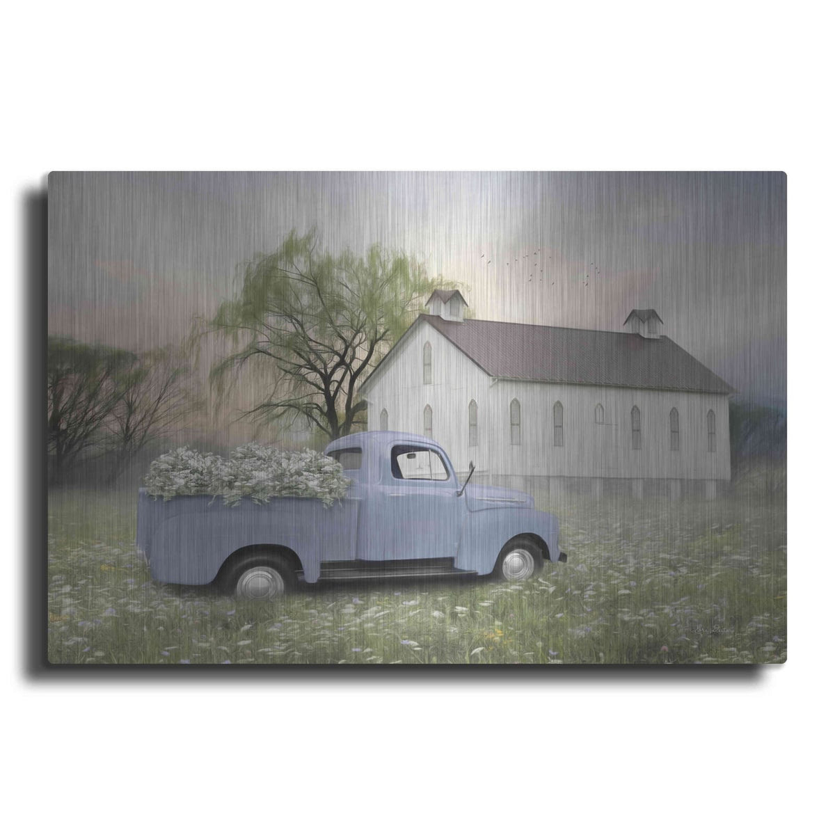 'Blue Ford at Barn' by Lori Deiter – Metal Wall Art