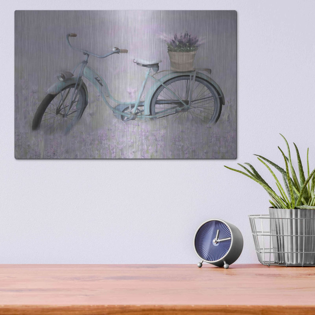 'Bicycle in Lavender' by Lori Deiter – Metal Wall Art, 16x12 room view