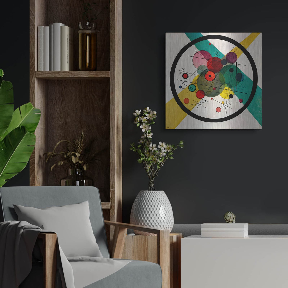 'Circles In A Circle' by Wassily Kandinsky – Metal Wall Art, 24x24 room view