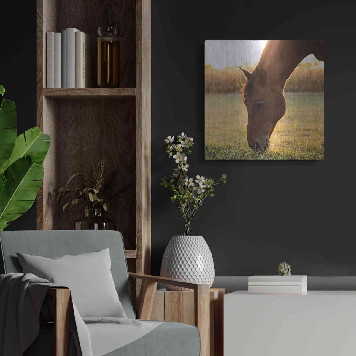 'Sunset Grazing II' by Donnie Quillen – Metal Wall Art, 24x24 room view