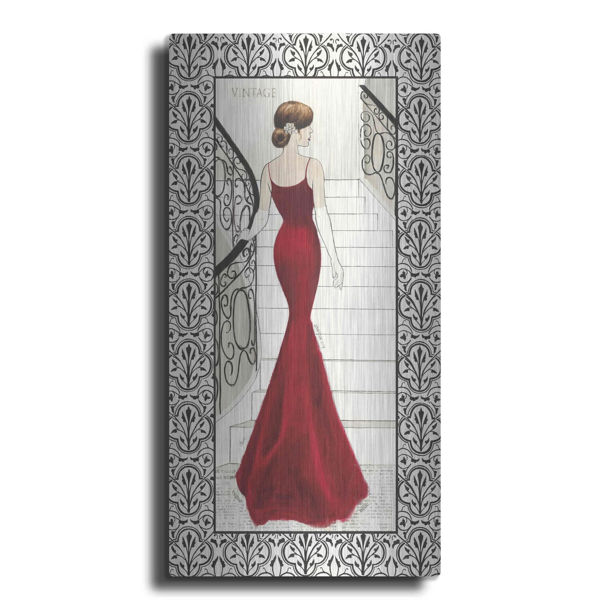 'La Belle Rouge with Floral Cartouche Border' by Emily Adams – Metal Wall Art