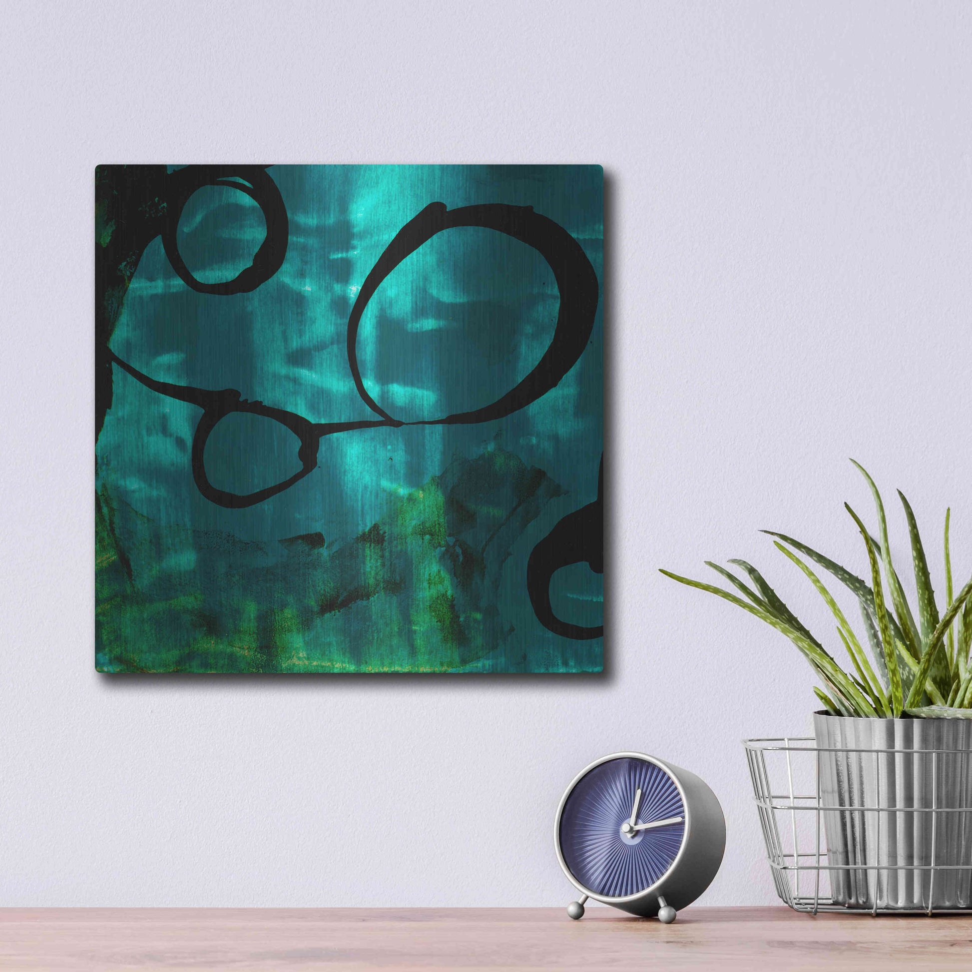 Luxe Metal Art 'Turquoise Element II' by Sisa Jasper Metal Wall Art,12x12