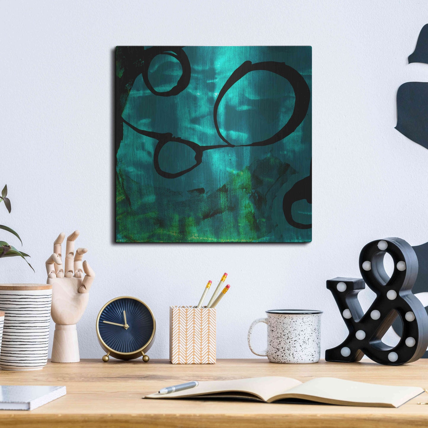Luxe Metal Art 'Turquoise Element II' by Sisa Jasper Metal Wall Art,12x12