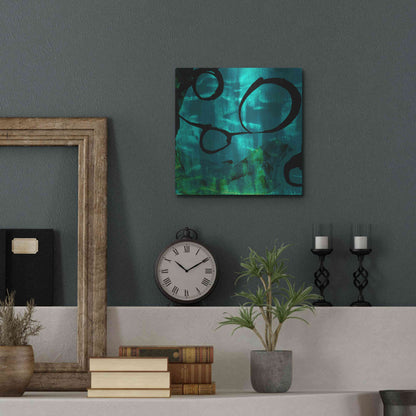 Luxe Metal Art 'Turquoise Element II' by Sisa Jasper Metal Wall Art,12x12