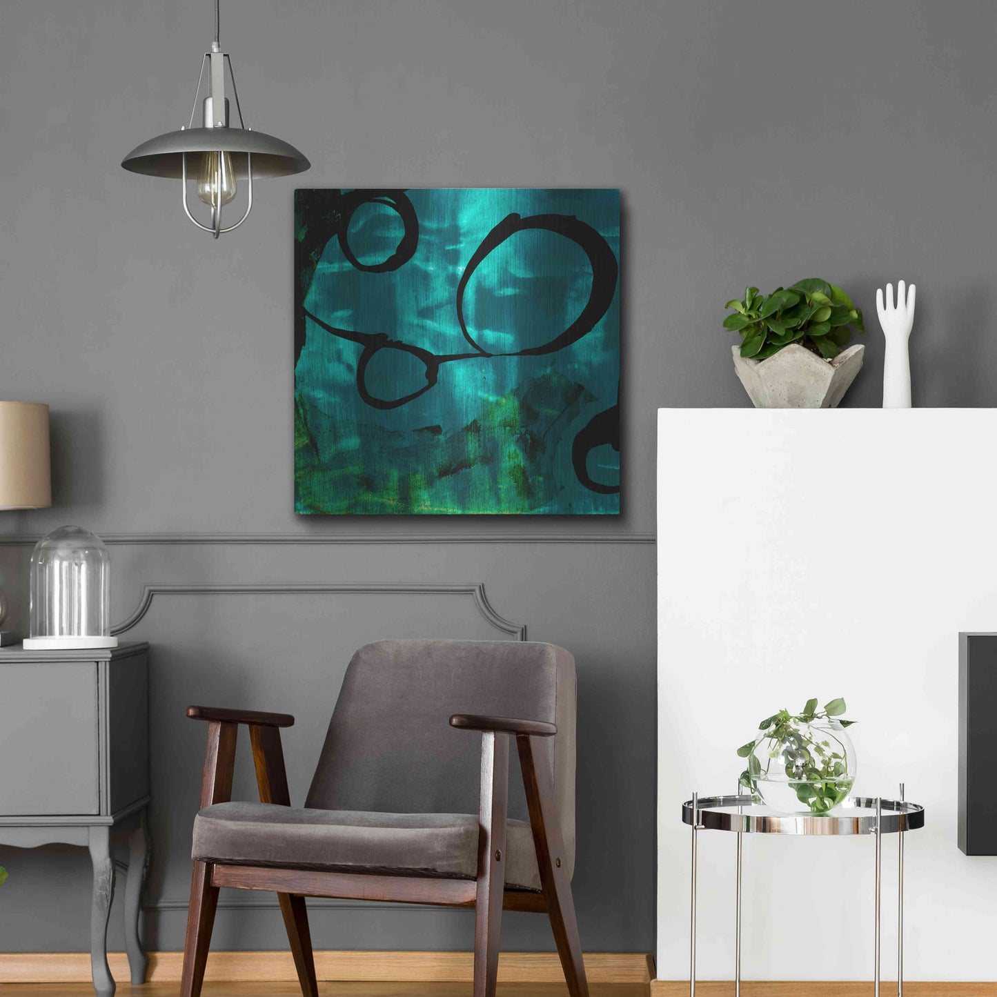 Luxe Metal Art 'Turquoise Element II' by Sisa Jasper Metal Wall Art,24x24