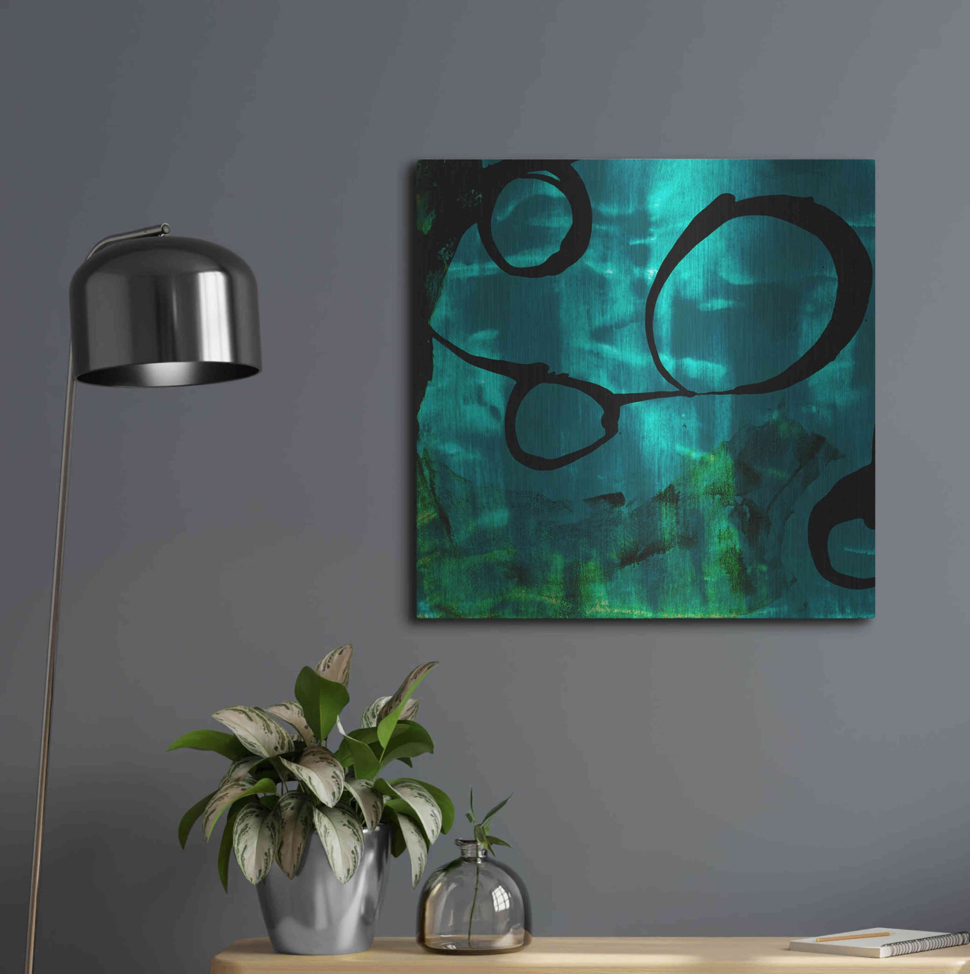 Luxe Metal Art 'Turquoise Element II' by Sisa Jasper Metal Wall Art,24x24