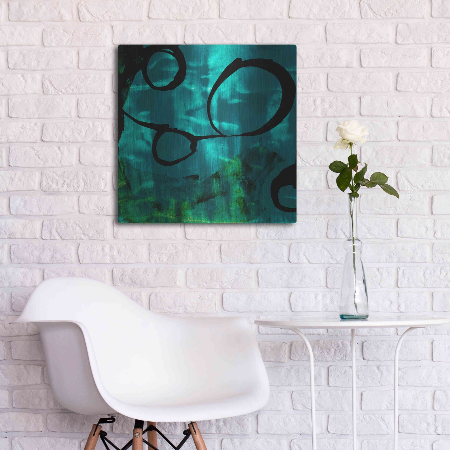 Luxe Metal Art 'Turquoise Element II' by Sisa Jasper Metal Wall Art,24x24