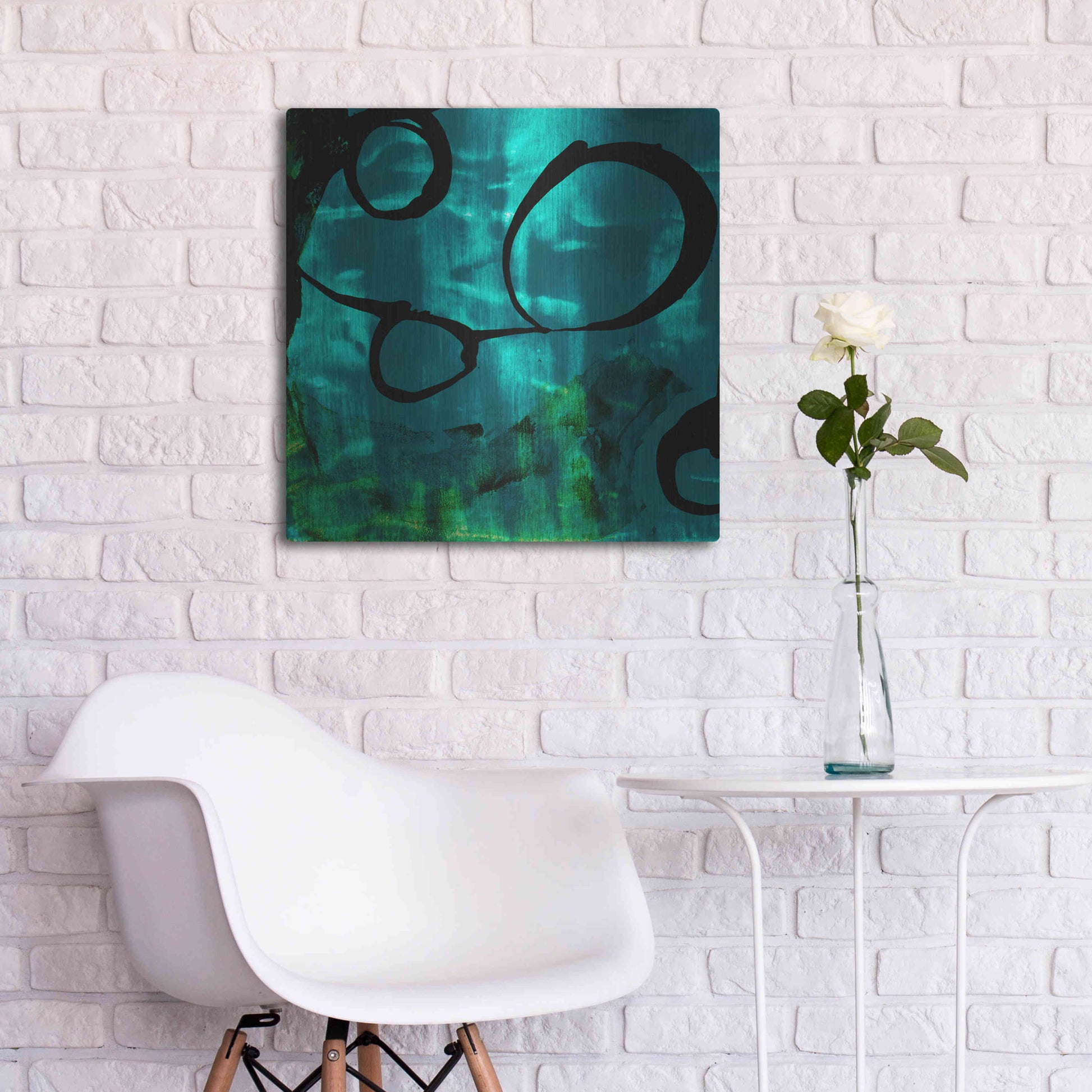 Luxe Metal Art 'Turquoise Element II' by Sisa Jasper Metal Wall Art,24x24