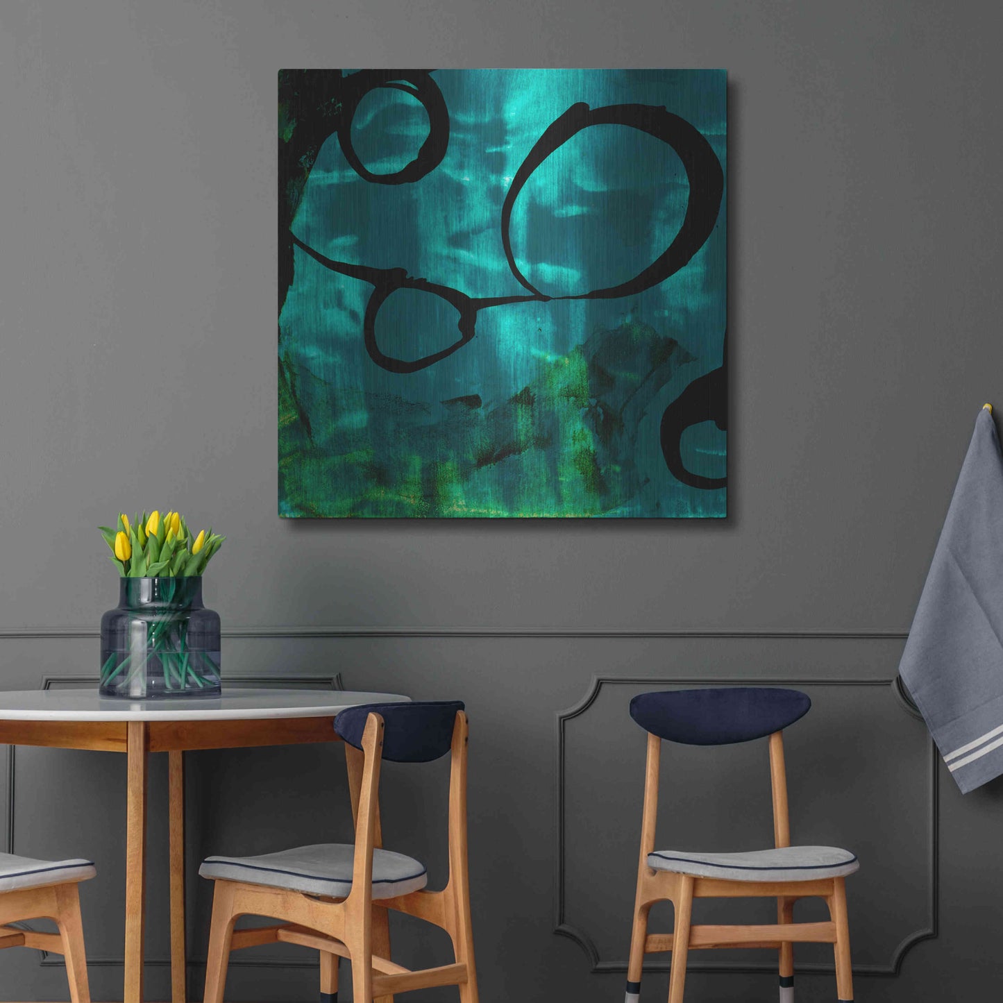 Luxe Metal Art 'Turquoise Element II' by Sisa Jasper Metal Wall Art,36x36