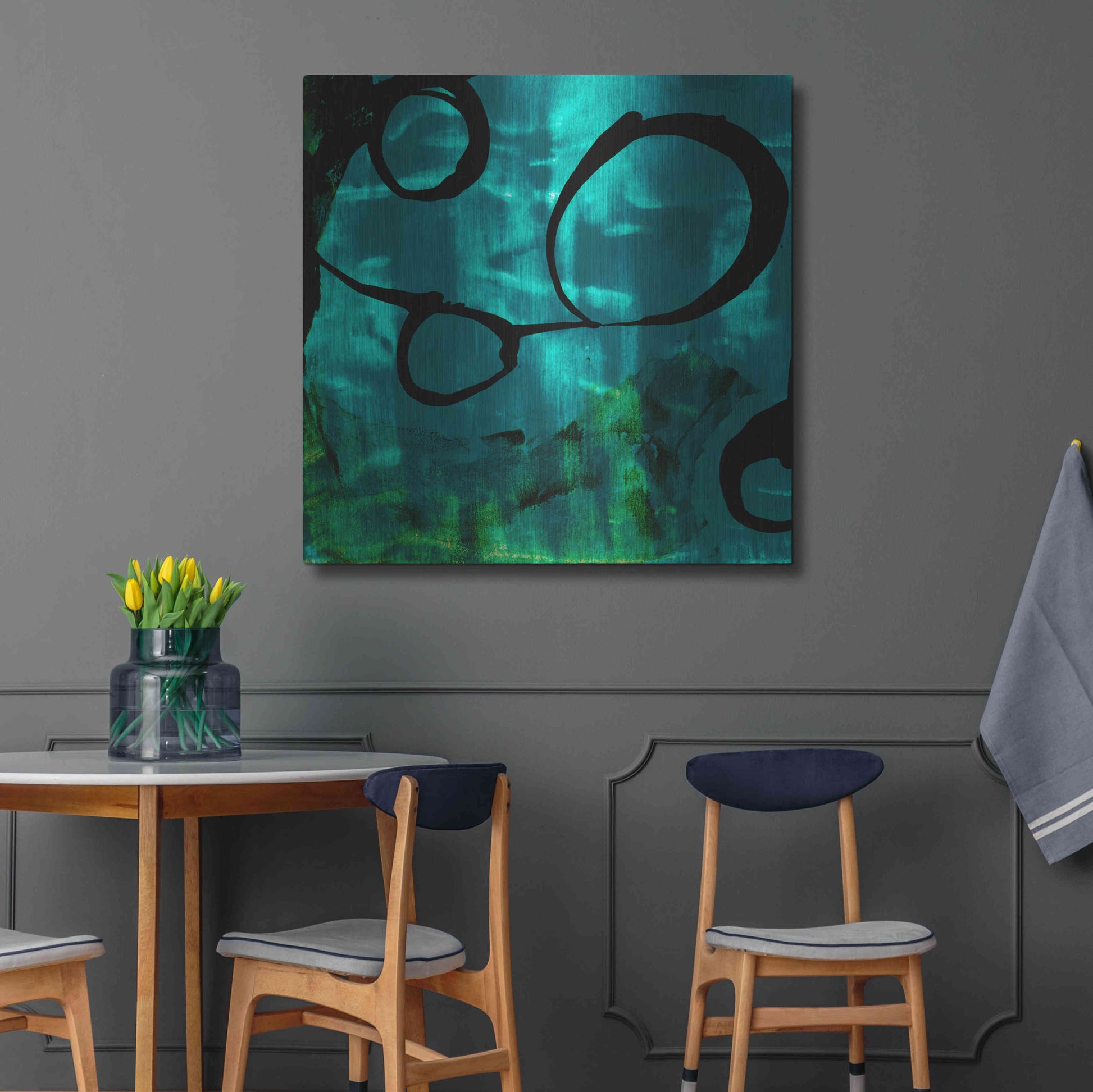 Luxe Metal Art 'Turquoise Element II' by Sisa Jasper Metal Wall Art,36x36