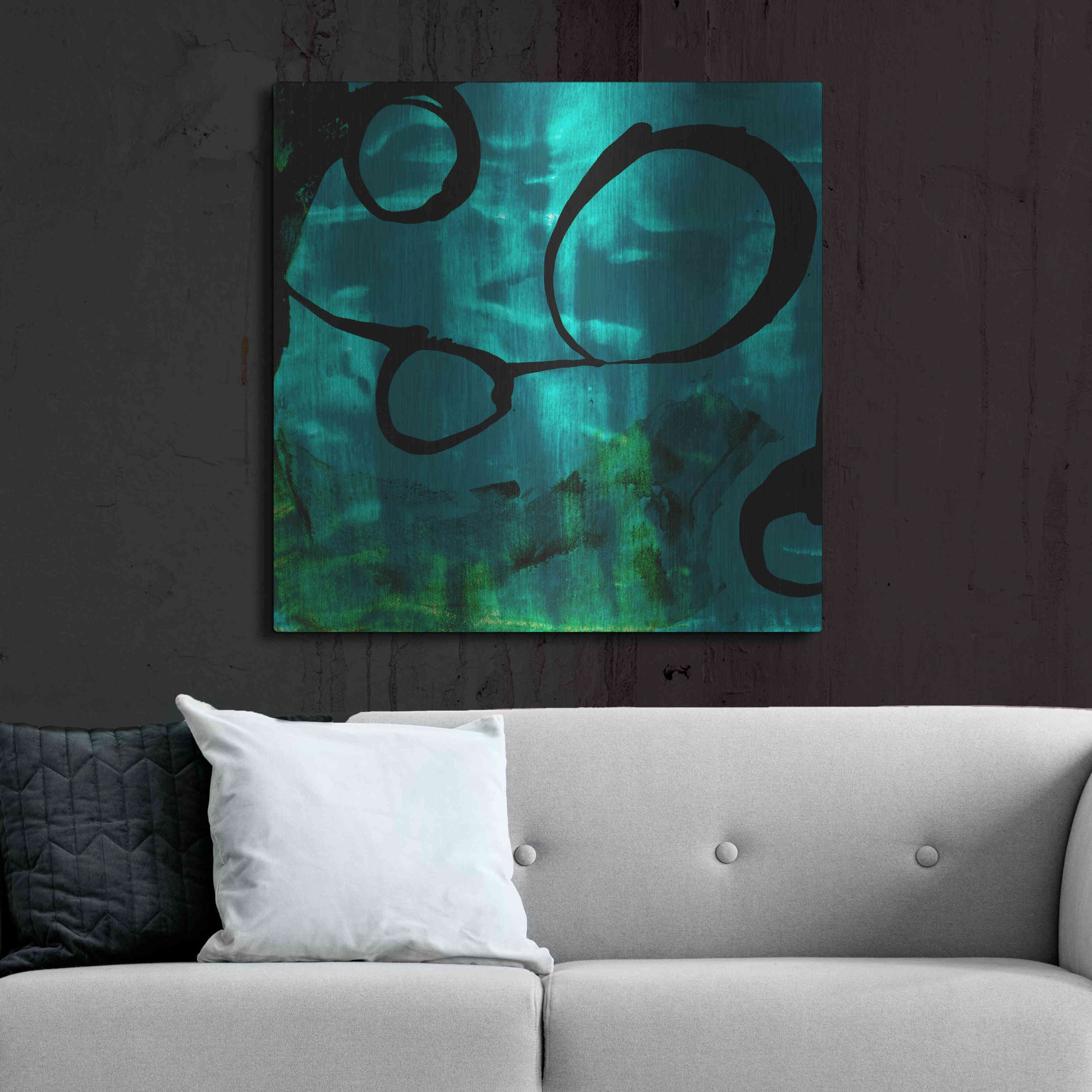 Luxe Metal Art 'Turquoise Element II' by Sisa Jasper Metal Wall Art,36x36
