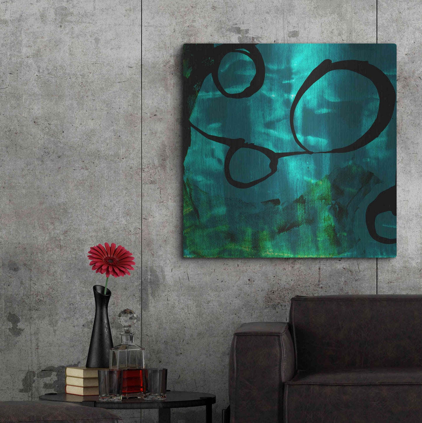 Luxe Metal Art 'Turquoise Element II' by Sisa Jasper Metal Wall Art,36x36