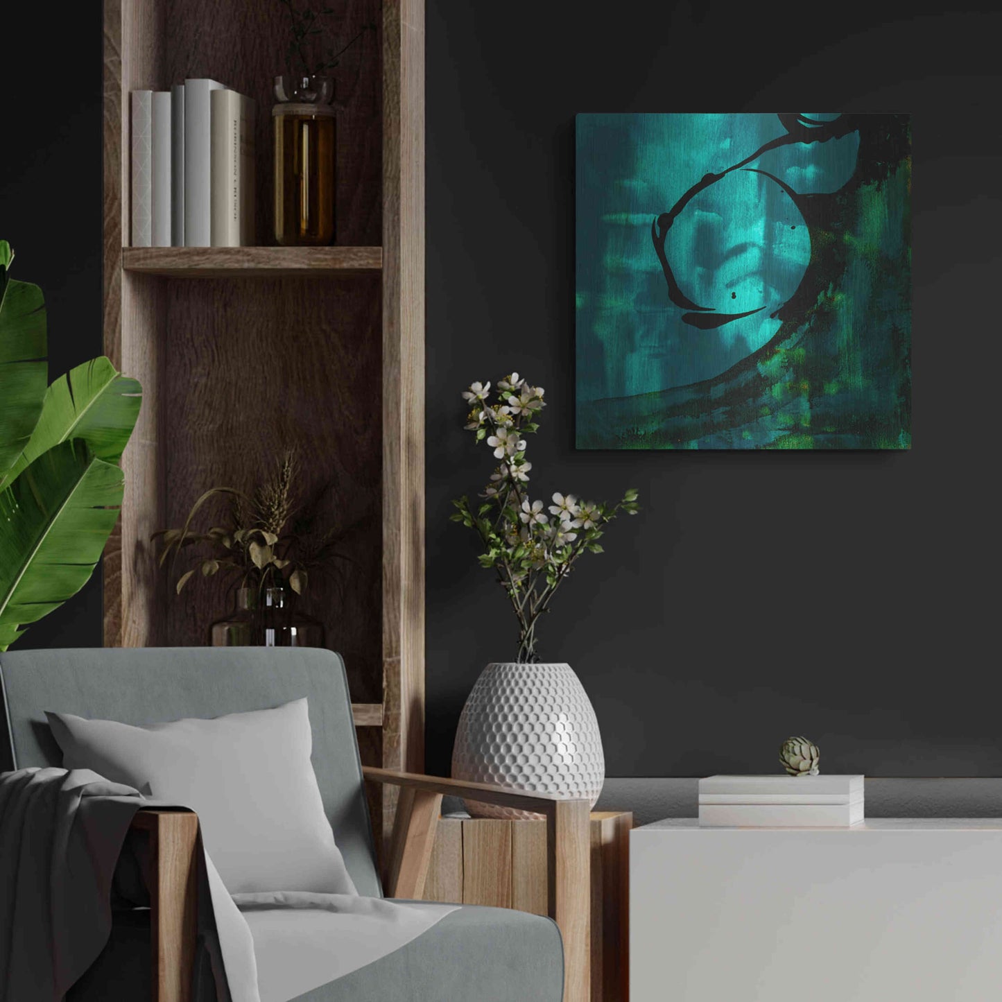 Luxe Metal Art 'Turquoise Element III' by Sisa Jasper Metal Wall Art,24x24