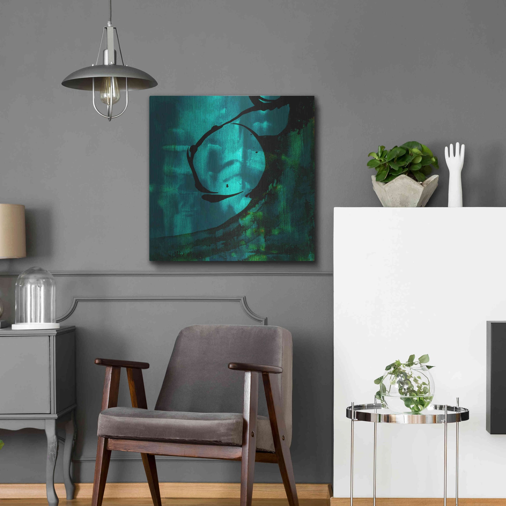 Luxe Metal Art 'Turquoise Element III' by Sisa Jasper Metal Wall Art,24x24