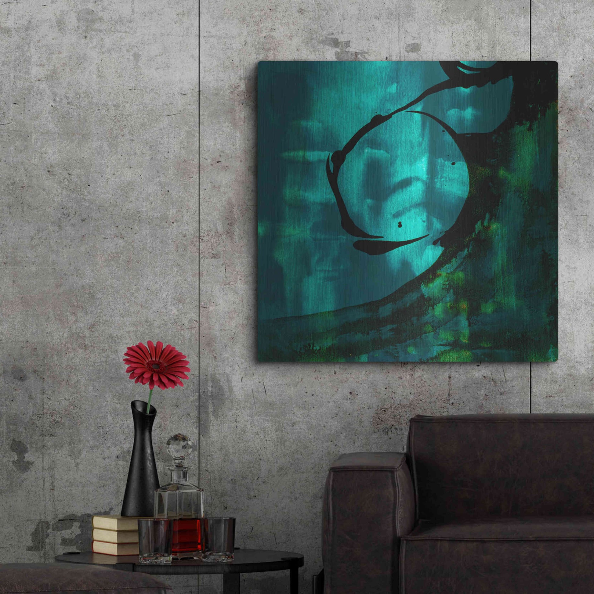 Luxe Metal Art 'Turquoise Element III' by Sisa Jasper Metal Wall Art,36x36